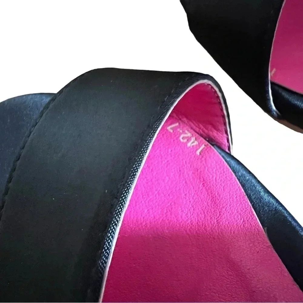 NEW Only Maker Bow Mouse Ears Satin Black Pink Stiletto Heels Size 37 (US 6.5-7)